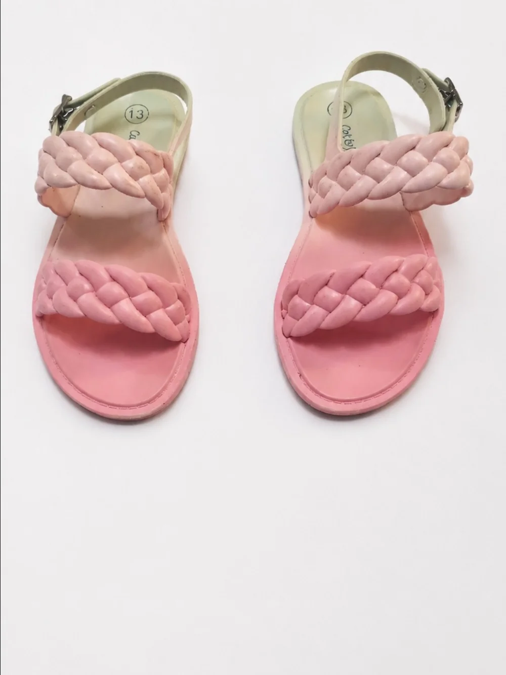 Cat & Jack Pastel Pink And Green Braided Strap Girls’ Sandals. Size :13